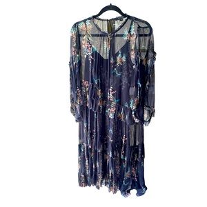 All Saints Maxi Floral Ruffle Dress with Bird Design